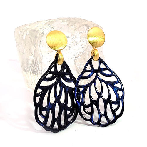 Ohrpendler Perlmutt Blatt klein, dunkelblau  - 2