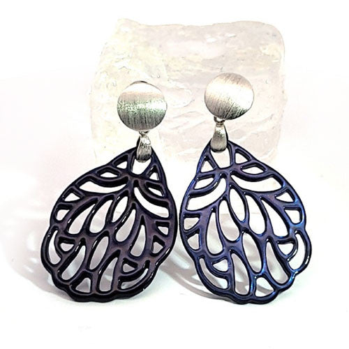 Ohrpendler Perlmutt Blatt klein, dunkelblau  - 1