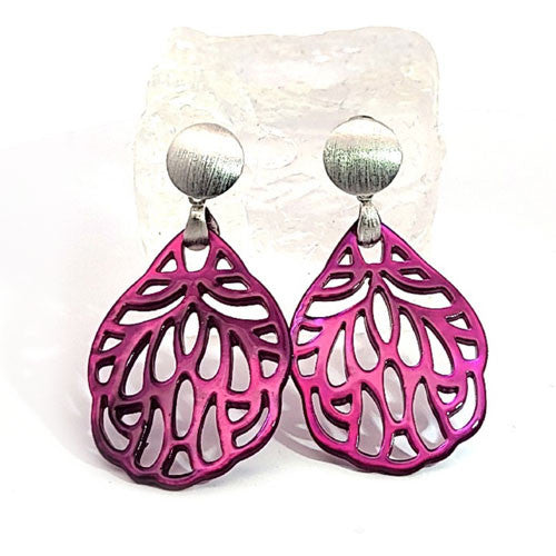 Ohrpendler Perlmutt Blatt klein, purple  - 1