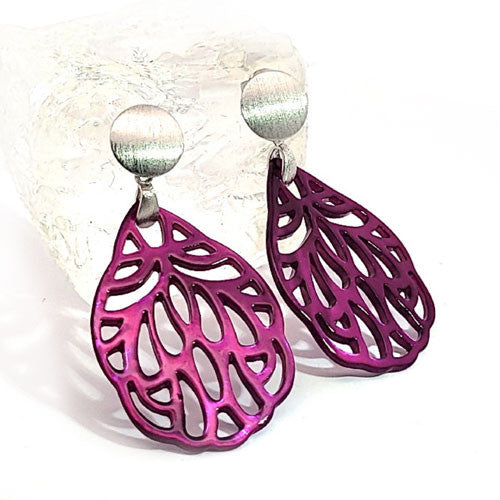 Ohrpendler Perlmutt Blatt klein, purple  - 2