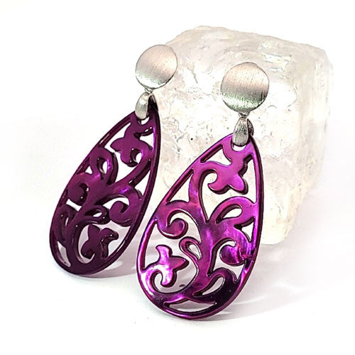 Ohrpendler Perlmutt Tropfen, purple  - 2