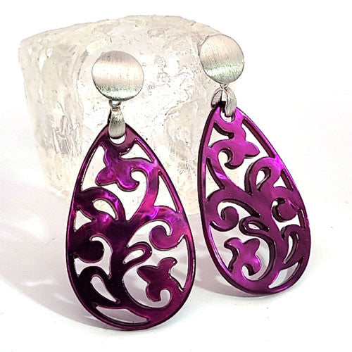 Ohrpendler Perlmutt Tropfen, purple  - 3