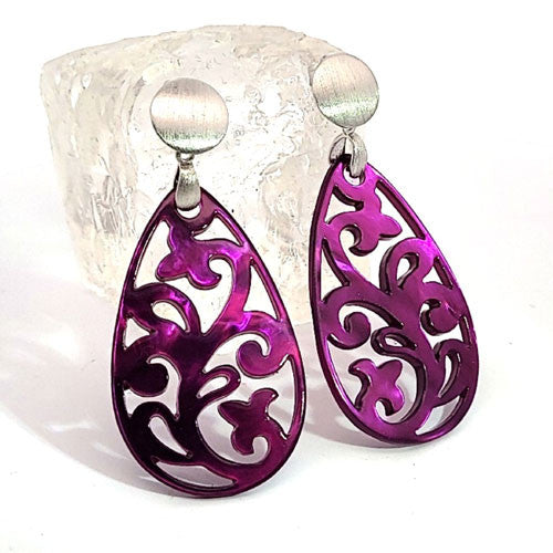 Ohrpendler Perlmutt Tropfen, purple  - 4