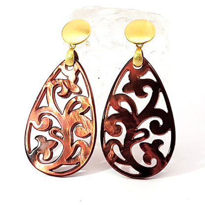 Ohrpendler Perlmutt Tropfen, braun  - 2