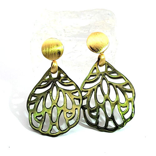 Ohrpendler Perlmutt Blatt klein, olivgrün  - 1