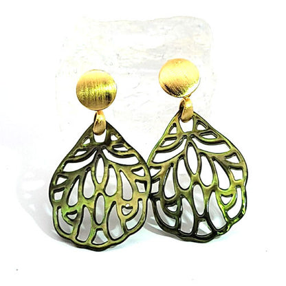 Ohrpendler Perlmutt Blatt klein, olivgrün  - 1