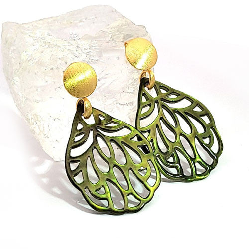 Ohrpendler Perlmutt Blatt klein, olivgrün  - 2