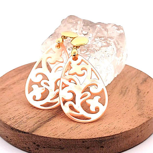 Ohrpendler Perlmutt Tropfen, peach  - 3