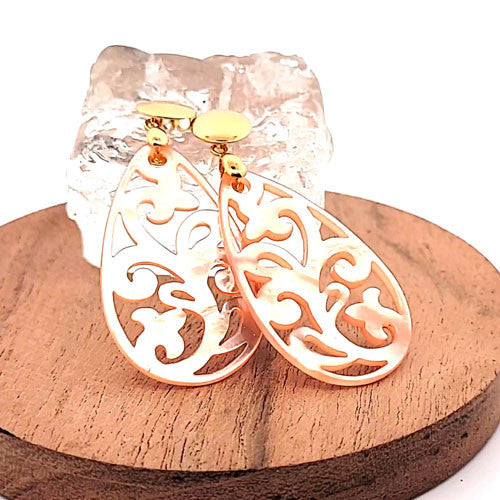 Ohrpendler Perlmutt Tropfen, peach  - 4