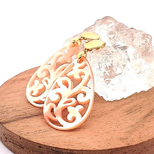 Ohrpendler Perlmutt Tropfen, peach  - 5
