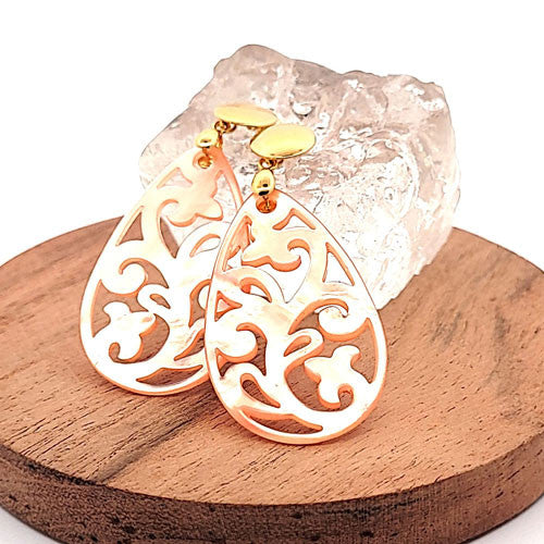 Ohrpendler Perlmutt Tropfen, peach  - 6