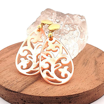 Ohrpendler Perlmutt Tropfen, peach  - 6