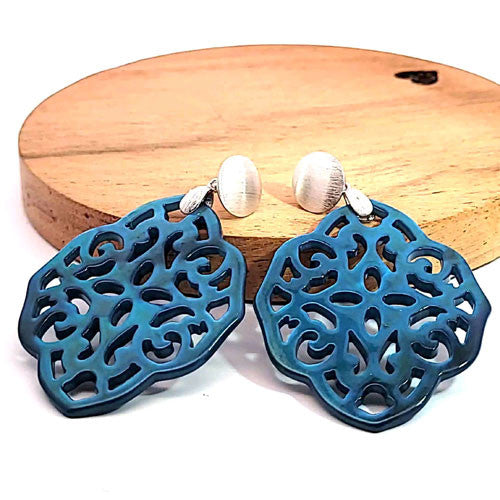 Ohrpendler Perlmutt Ornamental, petrol  - 4