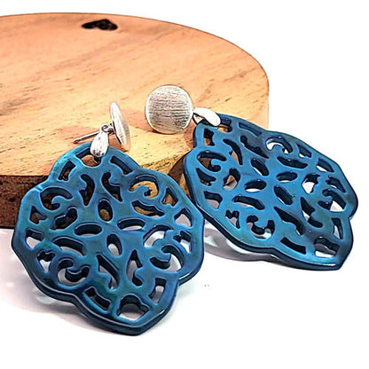 Ohrpendler Perlmutt Ornamental, petrol  - 3