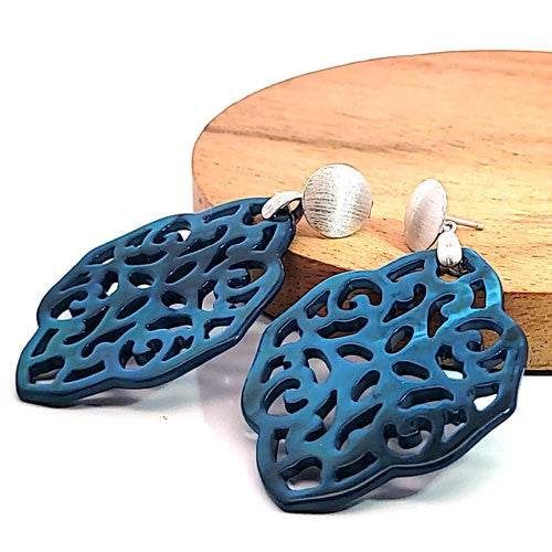 Ohrpendler Perlmutt Ornamental, petrol  - 5