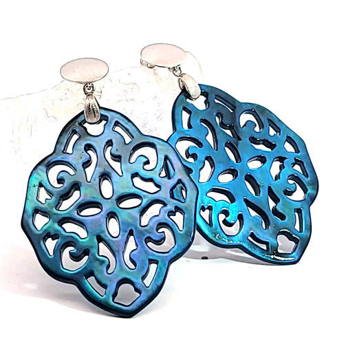 Ohrpendler Perlmutt Ornamental, petrol  - 1