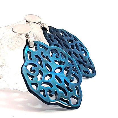 Ohrpendler Perlmutt Ornamental, petrol  - 6