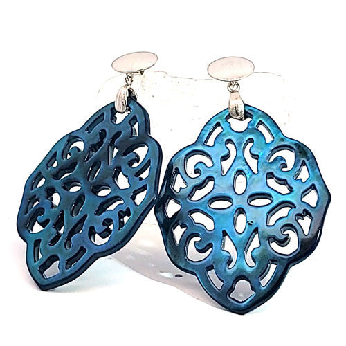 Ohrpendler Perlmutt Ornamental, petrol  - 7