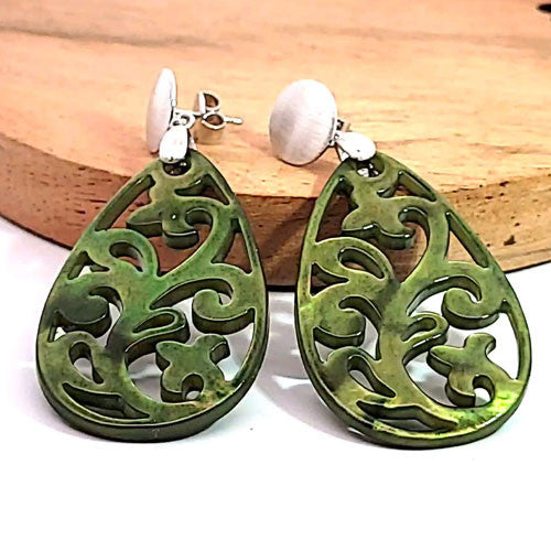 Ohrpendler Perlmutt Tropfen, olivgrün  - 4