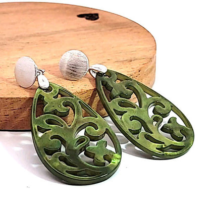 Ohrpendler Perlmutt Tropfen, olivgrün  - 3