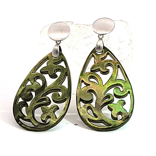 Ohrpendler Perlmutt Tropfen, olivgrün  - 1