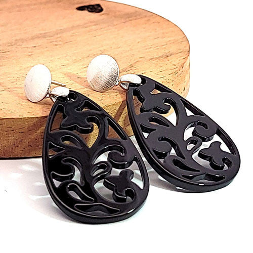 Ohrpendler Perlmutt Tropfen, schwarz  - 4