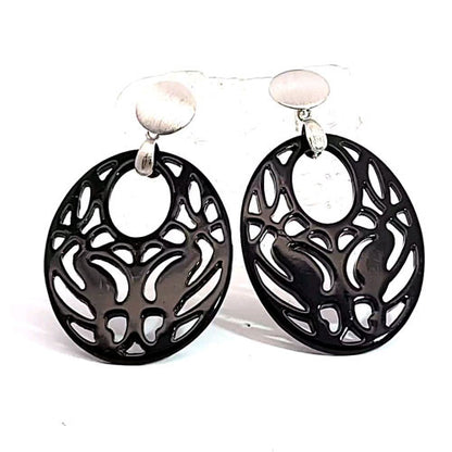 Ohrpendler Perlmutt Oval, schwarz  - 4