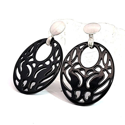 Ohrpendler Perlmutt Oval, schwarz  - 6