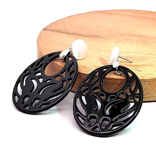 Ohrpendler Perlmutt Oval, schwarz  - 1