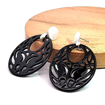 Ohrpendler Perlmutt Oval, schwarz  - 1