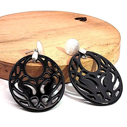 Ohrpendler Perlmutt Oval, schwarz  - 3