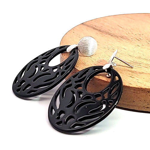 Ohrpendler Perlmutt Oval, schwarz  - 5