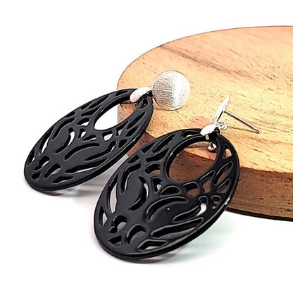 Ohrpendler Perlmutt Oval, schwarz  - 5