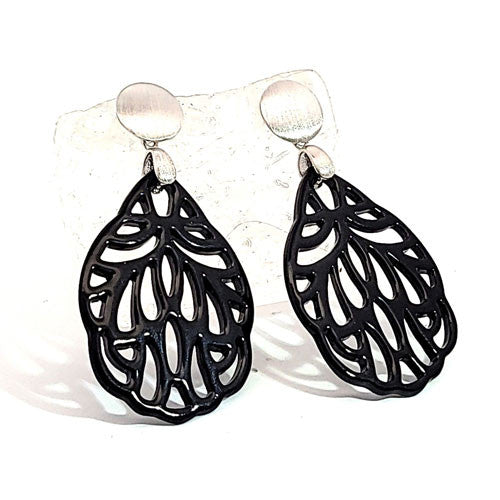 Ohrpendler Perlmutt Blatt klein, schwarz  - 4