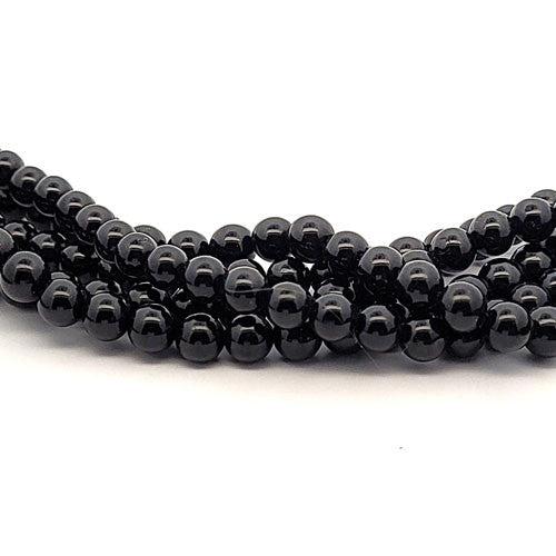 Turmalin schwarz (Schörl) Kugelstrang 6 mm  - 1