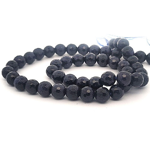 Goldfluss blau, Kugelstrang 8 mm facettiert  - 2