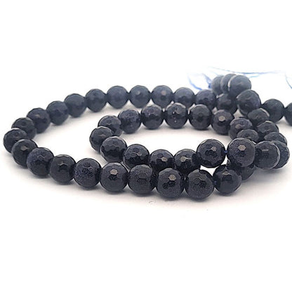 Goldfluss blau, Kugelstrang 8 mm facettiert  - 2