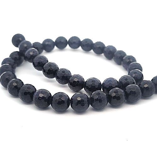 Goldfluss blau, Kugelstrang 10 mm facettiert  - 1