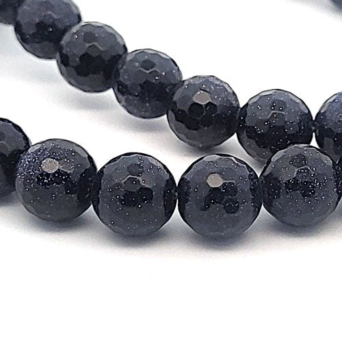 Goldfluss blau, Kugelstrang 10 mm facettiert  - 2