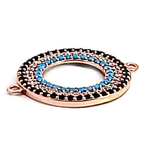 Rundes Silberelement rosé vergoldet mit Zirkonia und Glassteinen  - 1