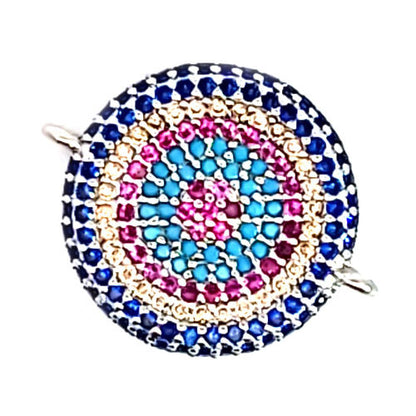 Rundes Silberelement rhodiniert mit Zirkonia und Glassteinen  - 2