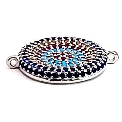 Rundes Silberelement rhodiniert mit Zirkonia und Glassteinen  - 1