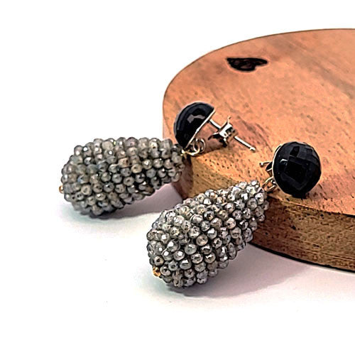 Ohrringe Labradorit mit schwarzem Spinell  - 2