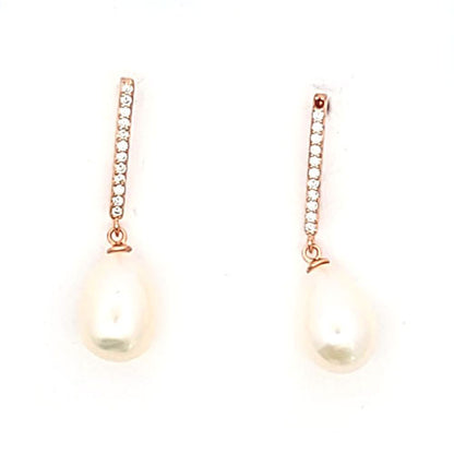 Ohrhänger Perle mit Zirkonia mit silber rosé gold Stecker  - 3