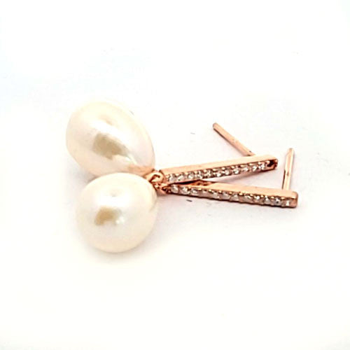 Ohrhänger Perle mit Zirkonia mit silber rosé gold Stecker  - 2