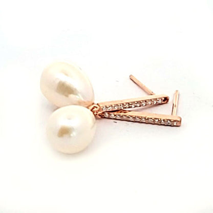 Ohrhänger Perle mit Zirkonia mit silber rosé gold Stecker  - 2