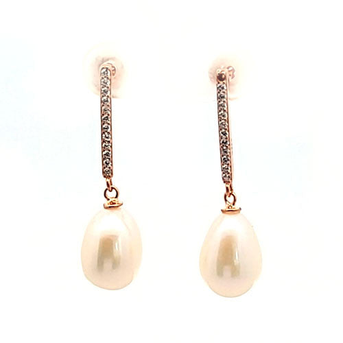 Ohrhänger Perle mit Zirkonia mit silber rosé gold Stecker  - 1