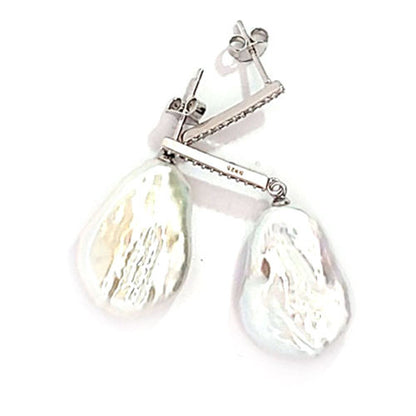 Ohrringe Perle Big Baroque und Zrkonia mit silber rhodiniertem Stecker  - 3