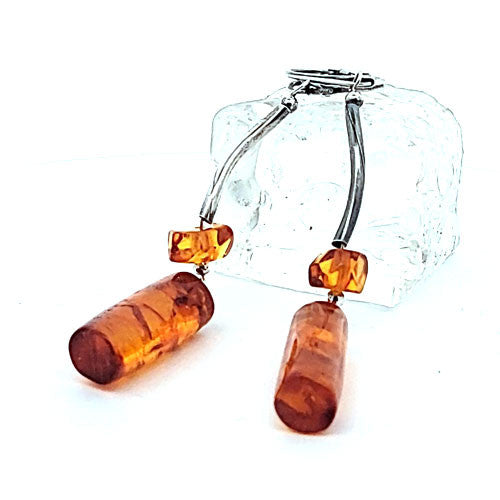 Bernstein Ohrhänger mit Silber Brisur  - 1