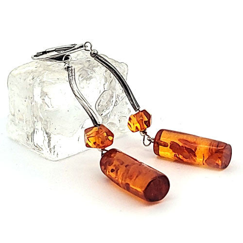 Bernstein Ohrhänger mit Silber Brisur  - 2